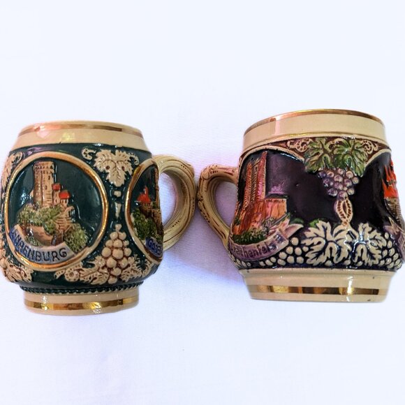 Vintage German Stein Mugs Set of 2 Castles in Germany Beer Wine Glasses - Picture 1 of 15